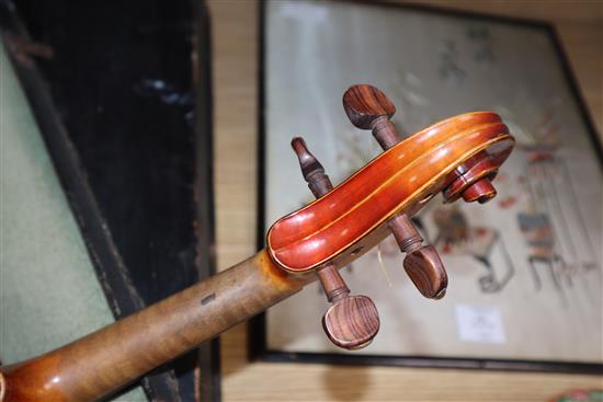 Two cased violins, one by Louis Fricot, Poussay dated 1935?,